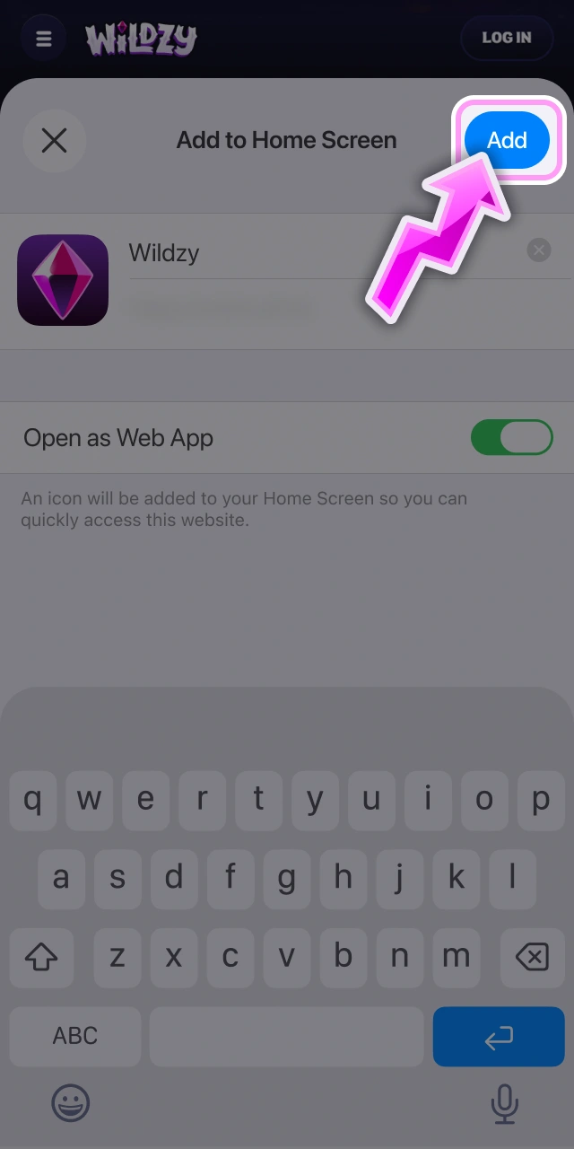 Launch the iOS app shortcut directly from Wildzy home screen.